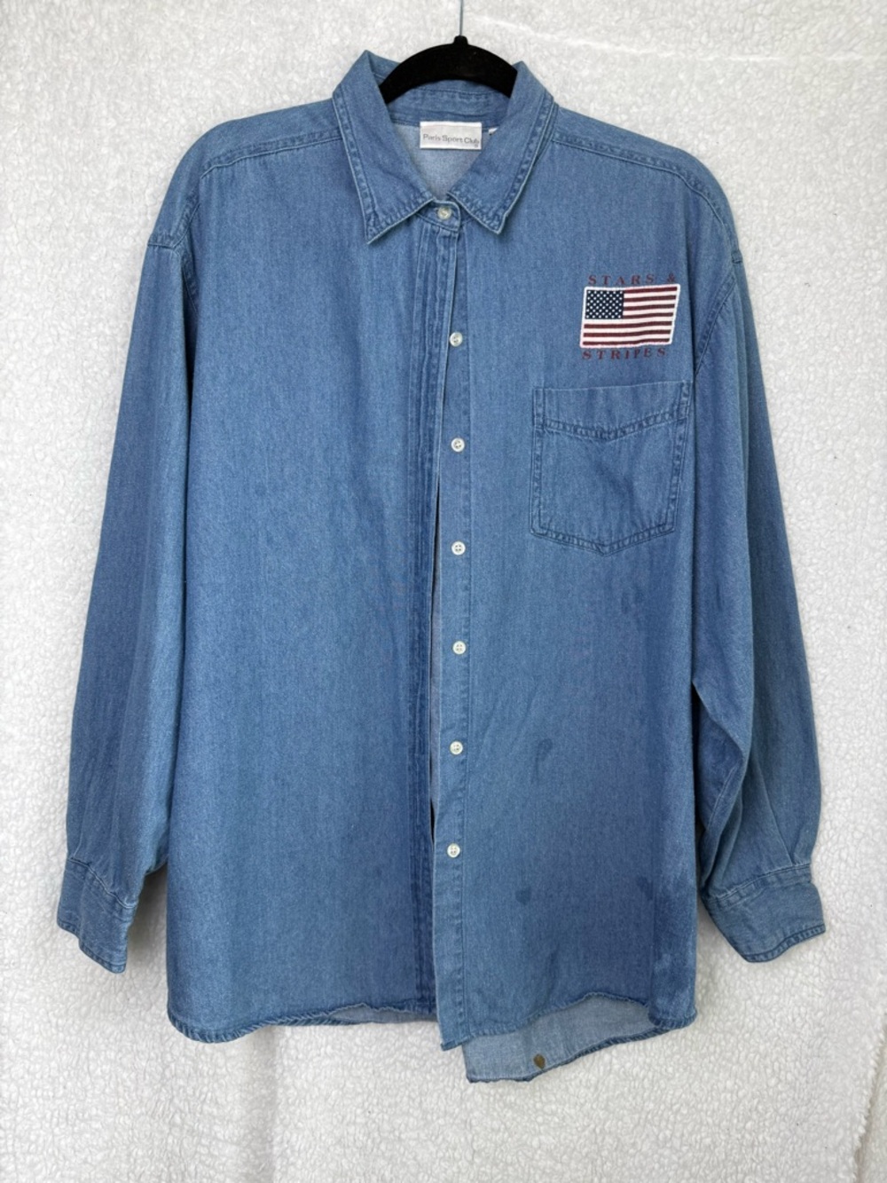 VTG Men’s Paris Sport Club Red White Blue International Denim Button-Up Shirt
